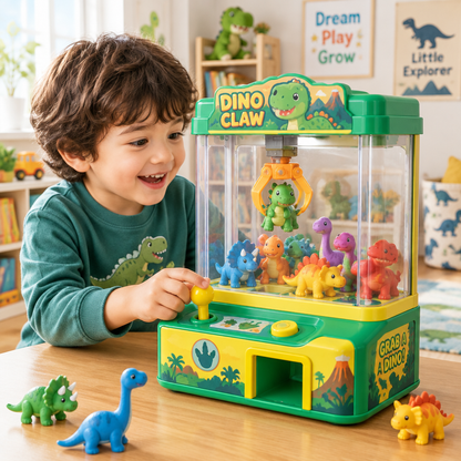 Child playing with Mini Dinosaur Claw Machine Game in a bright playroom
